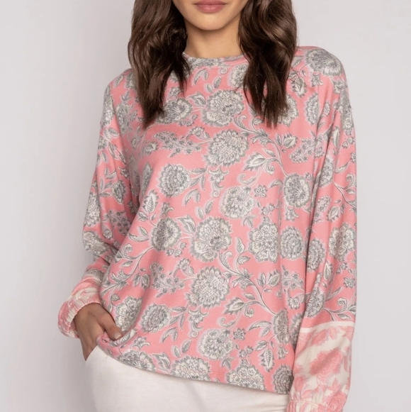 PJ Salvage Paisley Coral Pajama Top NEW Womens Small - Picture 6 of 6